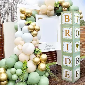 101 PC Greenery Bridal Shower Decorations Balloon Boxes Gold- Blocks with BRIDE TO BE   GROOM   A - Z Letters and 40 Balloons- Engagement Bachelorette Parties Weddings Centerpieces Photo Booth Props