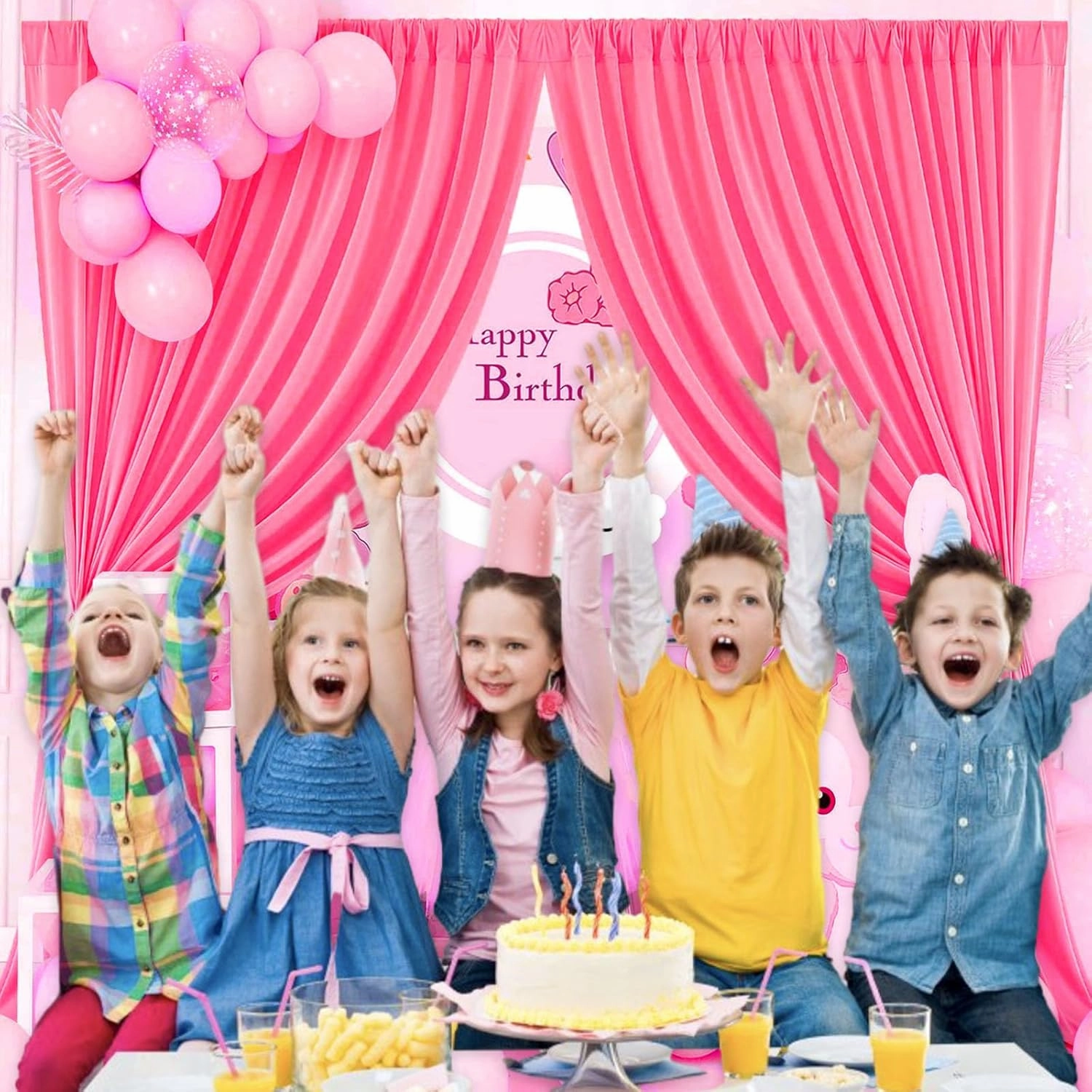 10 x 7 Feet Fluorescent Pink Backdrop Curtain for Partie, Background Curtains for Photoshoot, Birthday, Wedding, Halloween, Thanksgiving, Christmas Day, New Year Party Decorations 5Ft x 7Ft, 2 Panels
