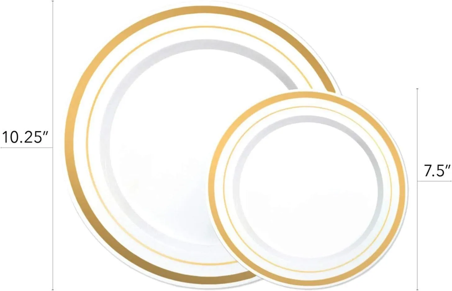 125-Piece White and Gold Fancy Plastic Plates Disposable with Silverware, Elegant Dinnerware for Weddings, Holiday Party China, Set of 25 Dinner   Salad Plates, 25 Spoons, 25 Forks, 25 Knives
