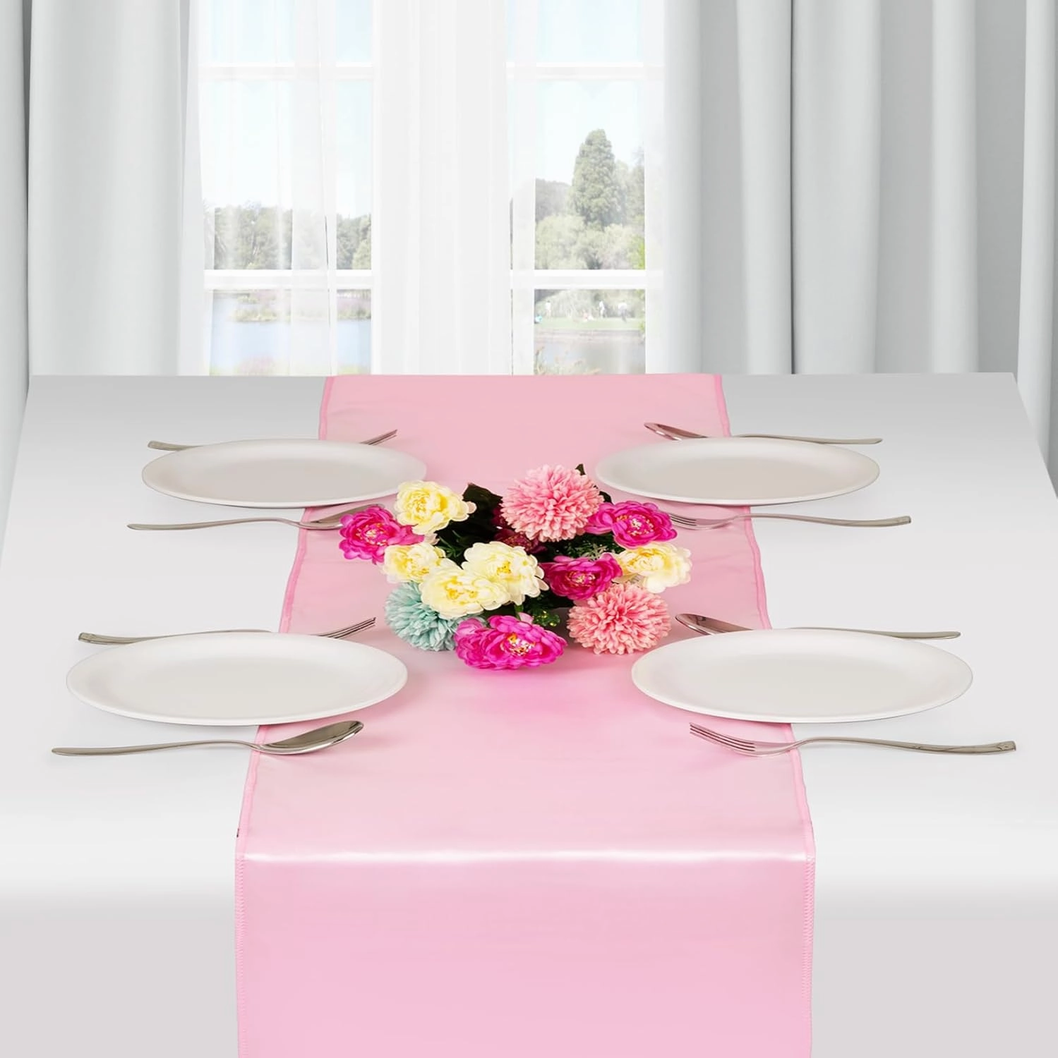 12 Pack Baby Pink Satin Table Runner 12 x 108 Inches Long | Bright, Smooth and Silky Table Decor for Birthday Party Wedding Banquet Decorations - Baby Pink