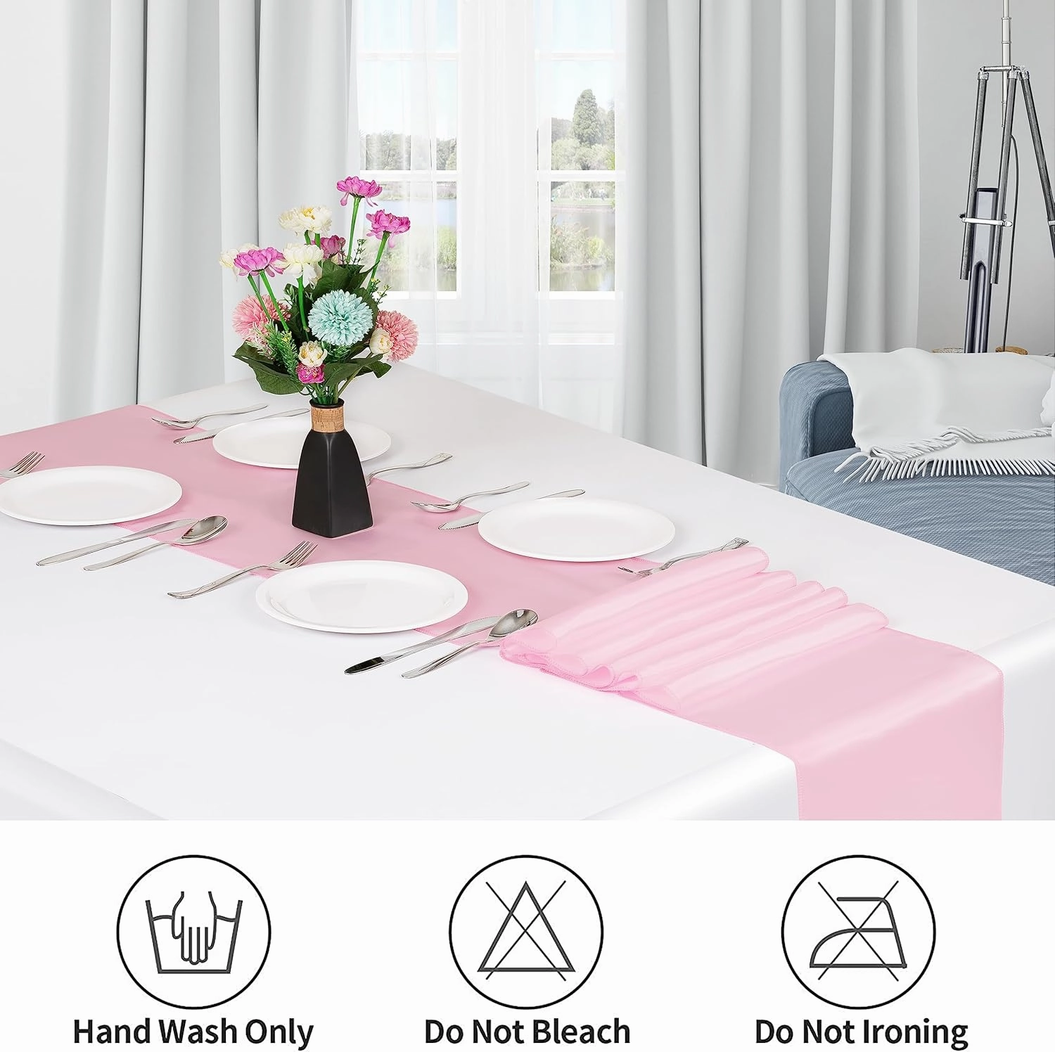 12 Pack Baby Pink Satin Table Runner 12 x 108 Inches Long | Bright, Smooth and Silky Table Decor for Birthday Party Wedding Banquet Decorations - Baby Pink