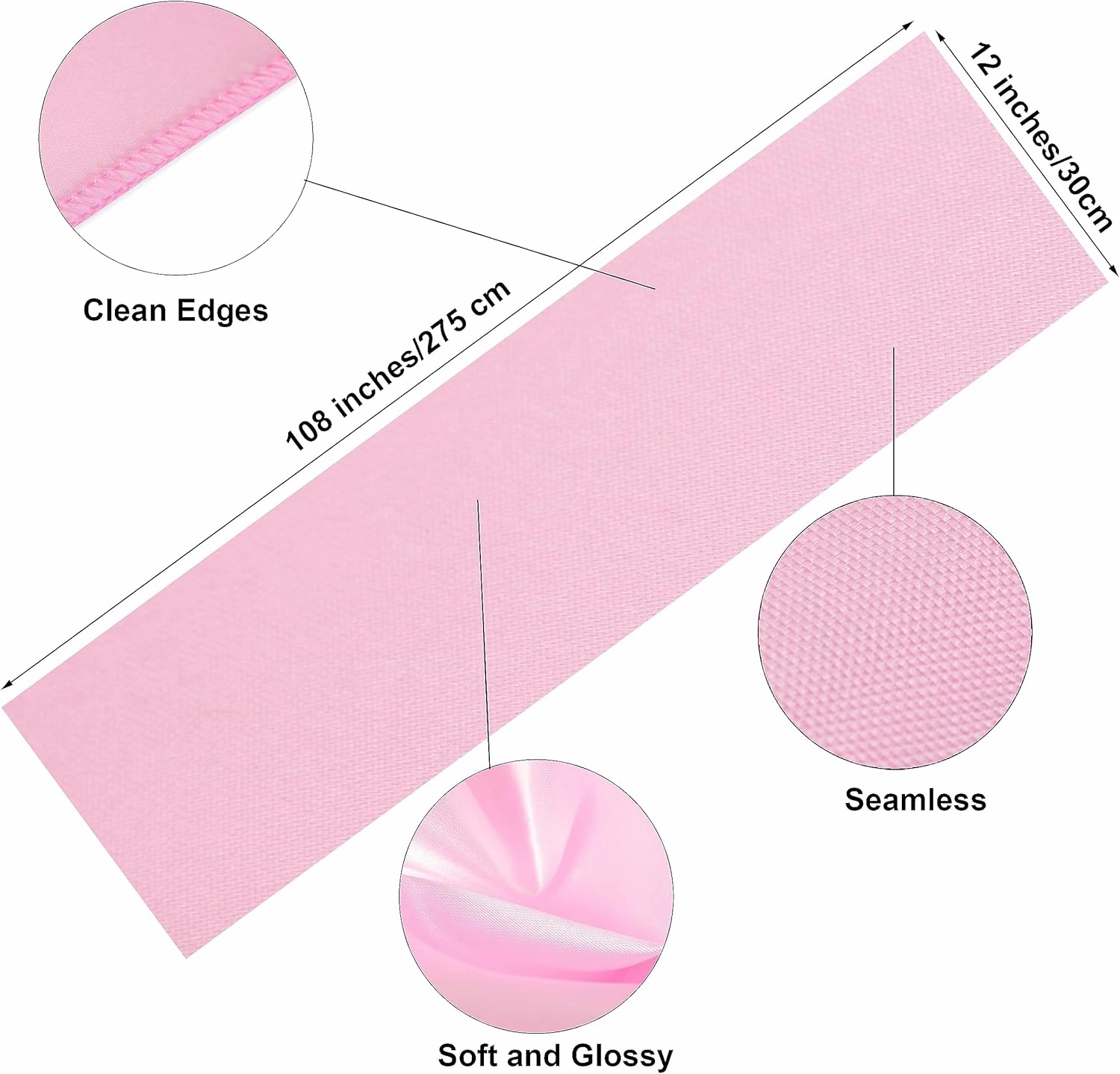 12 Pack Baby Pink Satin Table Runner 12 x 108 Inches Long | Bright, Smooth and Silky Table Decor for Birthday Party Wedding Banquet Decorations - Baby Pink