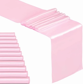 12 Pack Baby Pink Satin Table Runner 12 x 108 Inches Long | Bright, Smooth and Silky Table Decor for Birthday Party Wedding Banquet Decorations - Baby Pink