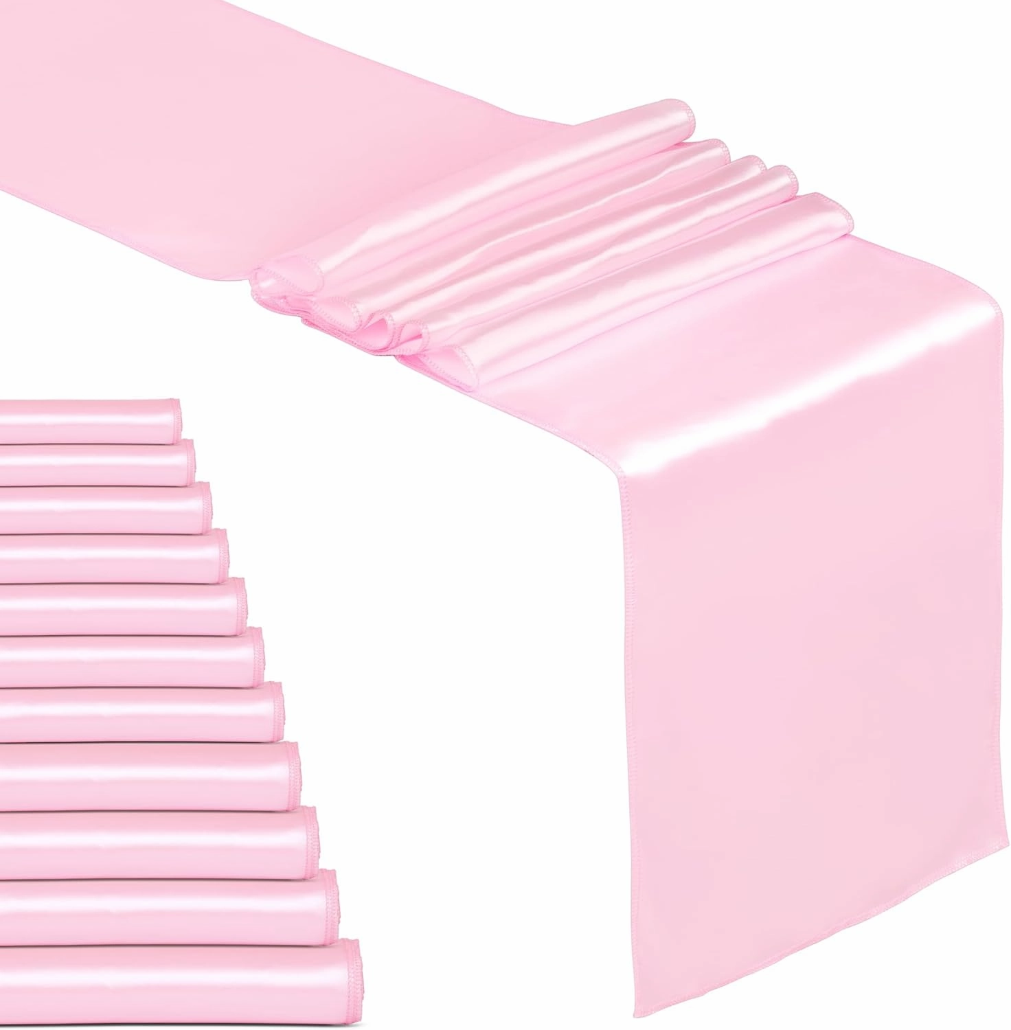 12 Pack Baby Pink Satin Table Runner 12 x 108 Inches Long | Bright, Smooth and Silky Table Decor for Birthday Party Wedding Banquet Decorations - Baby Pink