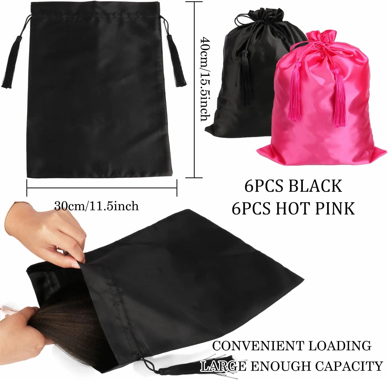 12 Pcs Silk Satin Wig Bags Hair Storage Bag With Drawstring Tassel for Packaging Wigs-Bundles-Hair Extensions and Hair Tools Multipurpose Large Bags