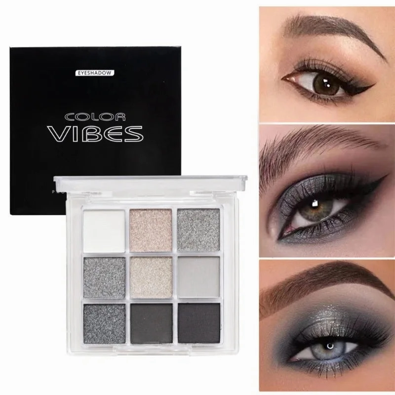15Colors Eyeshadow Palette Black Smokey Cool Toned Eye Shadow Metal Pearlescent Matte Silver Gray Lasting Eyeshadow Party Makeup