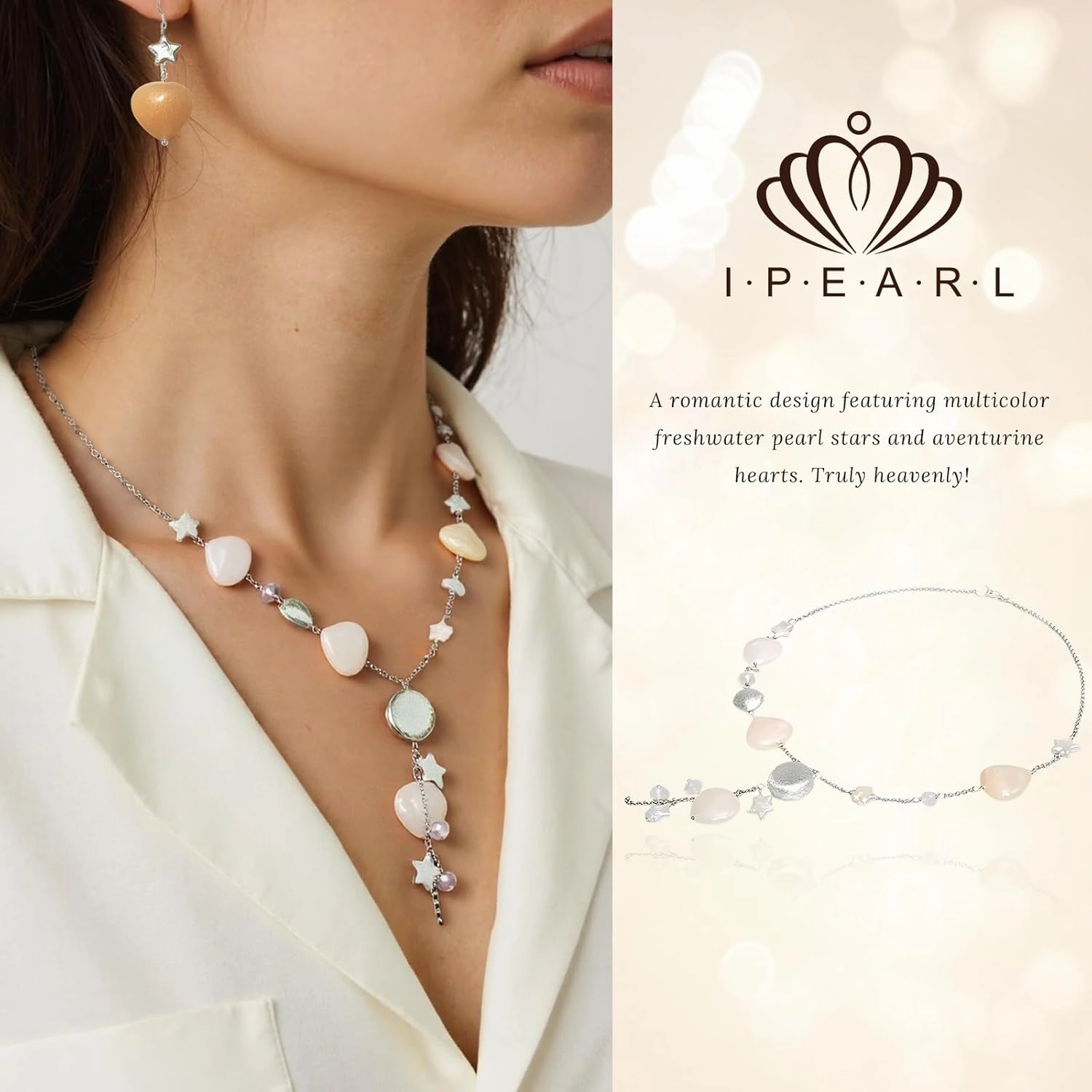 16" Freshwater Pearl Necklace - Baroque Necklace with Green Opal, Turquoise, Silver Clasp - Real Pearls Strand with Vintage Beaded Charms Luxury Jewelry Gift for Mother, Wife，Anniversary