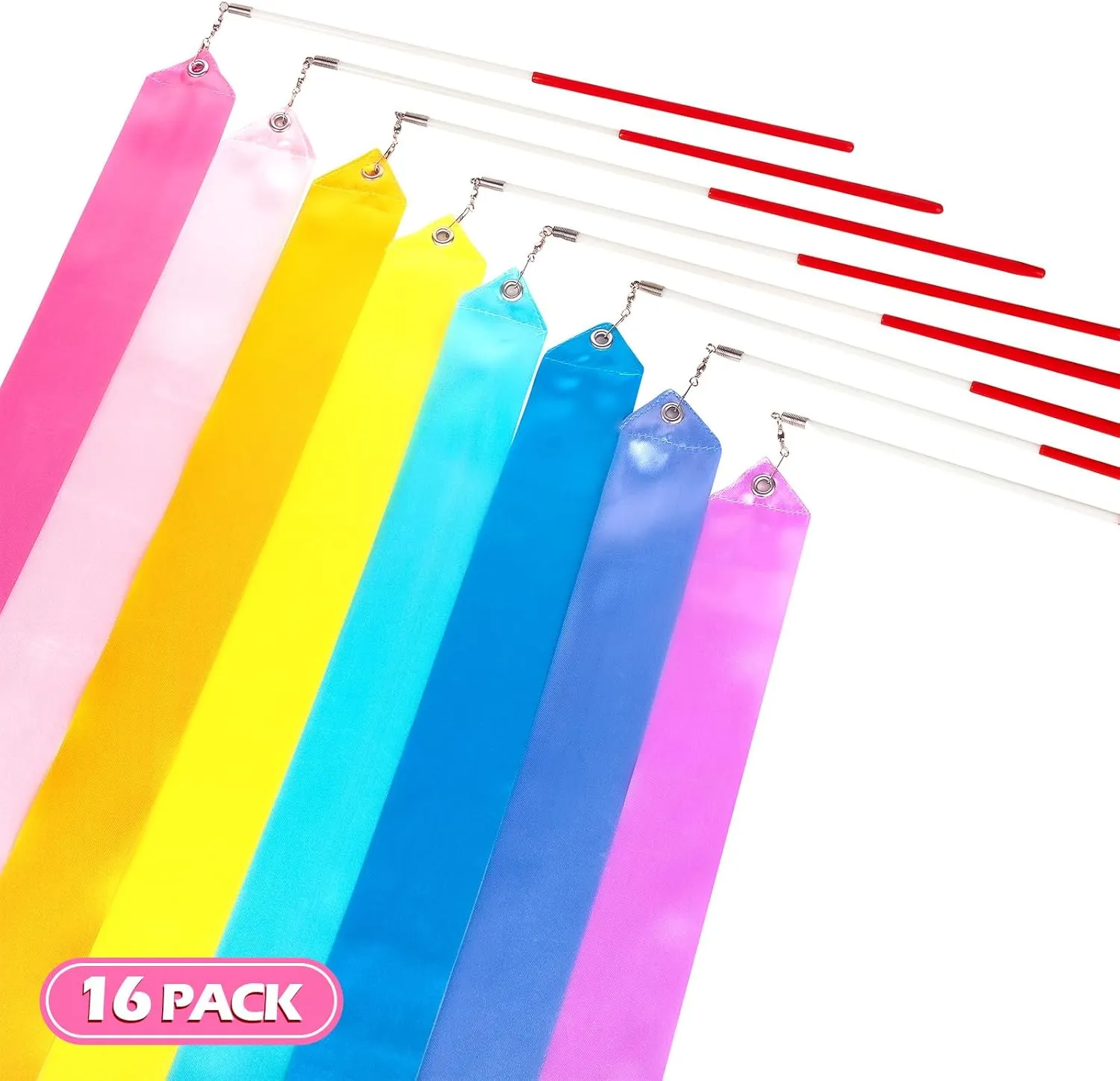 16PCS Pastel Rainbow Gymnastics Dance Ribbons Party Favors Decorations for Kids, Kids Twirling Ribbon Stick Goodie Bag Stuffers for Girls Unicorn Princess Ice-cream Butterfly Birthday Party