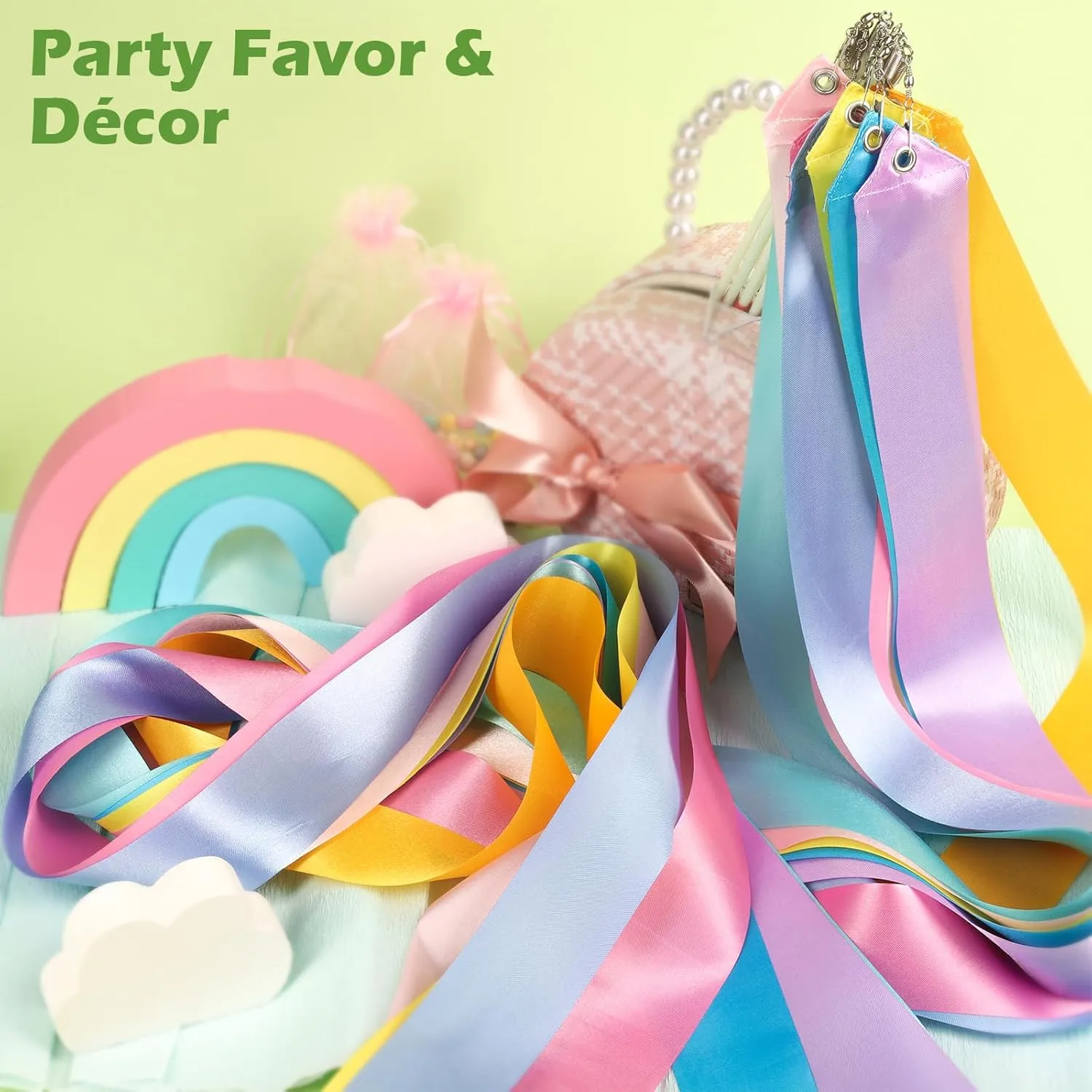 16PCS Pastel Rainbow Gymnastics Dance Ribbons Party Favors Decorations for Kids, Kids Twirling Ribbon Stick Goodie Bag Stuffers for Girls Unicorn Princess Ice-cream Butterfly Birthday Party