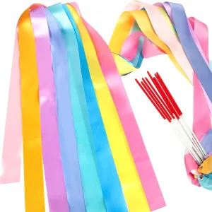 16PCS Pastel Rainbow Gymnastics Dance Ribbons Party Favors Decorations for Kids, Kids Twirling Ribbon Stick Goodie Bag Stuffers for Girls Unicorn Princess Ice-cream Butterfly Birthday Party