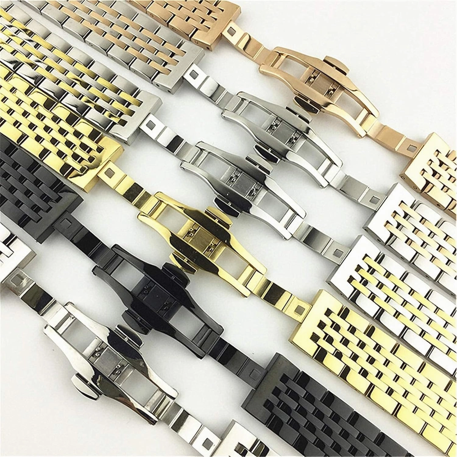 17 18 19 21 20mm 22mm Stainless Steel Watch Strap Men Women Solid Metal Quick Release Butterfly Buckle Wrist Band Bracelet Belt