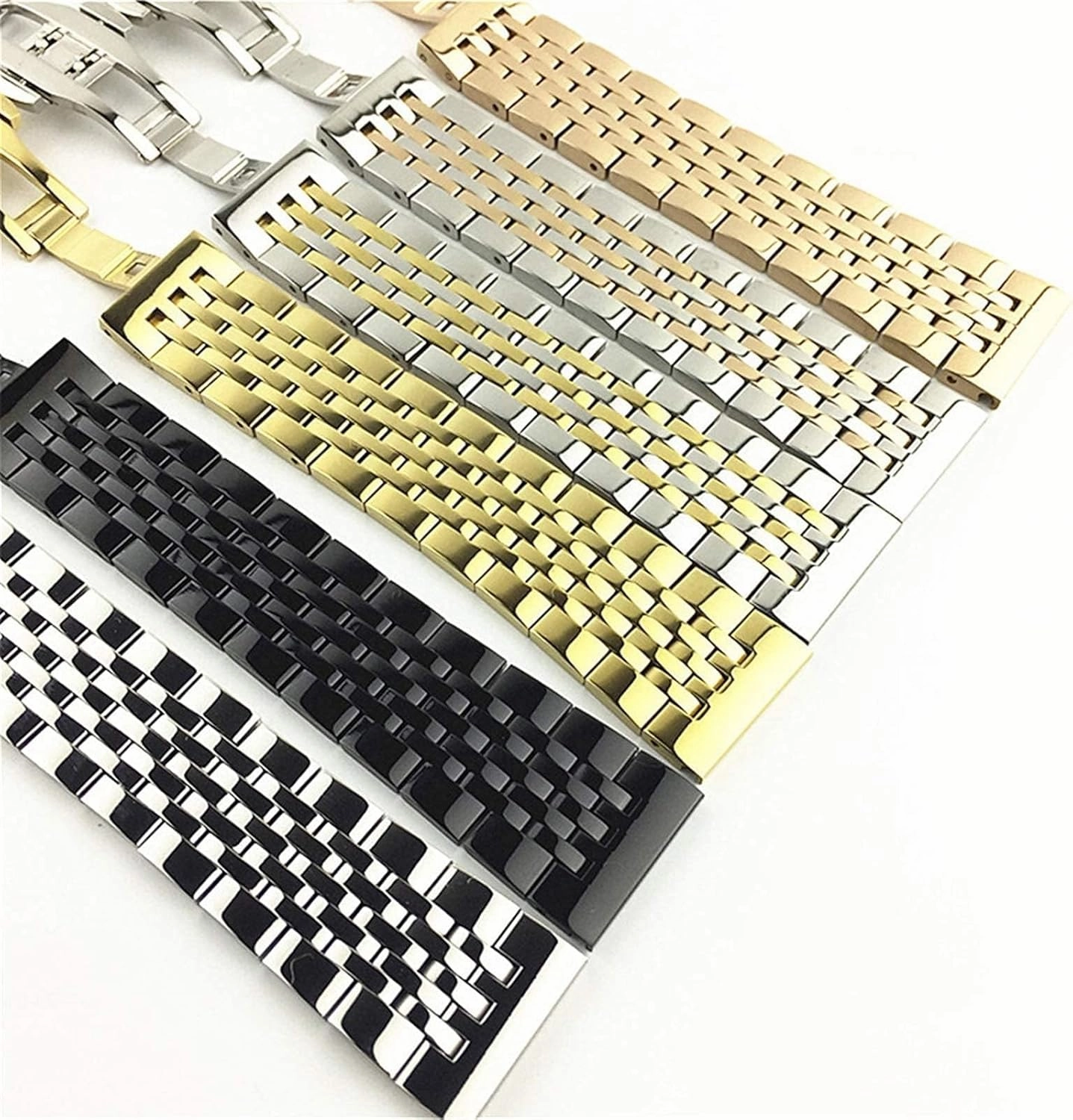 17 18 19 21 20mm 22mm Stainless Steel Watch Strap Men Women Solid Metal Quick Release Butterfly Buckle Wrist Band Bracelet Belt