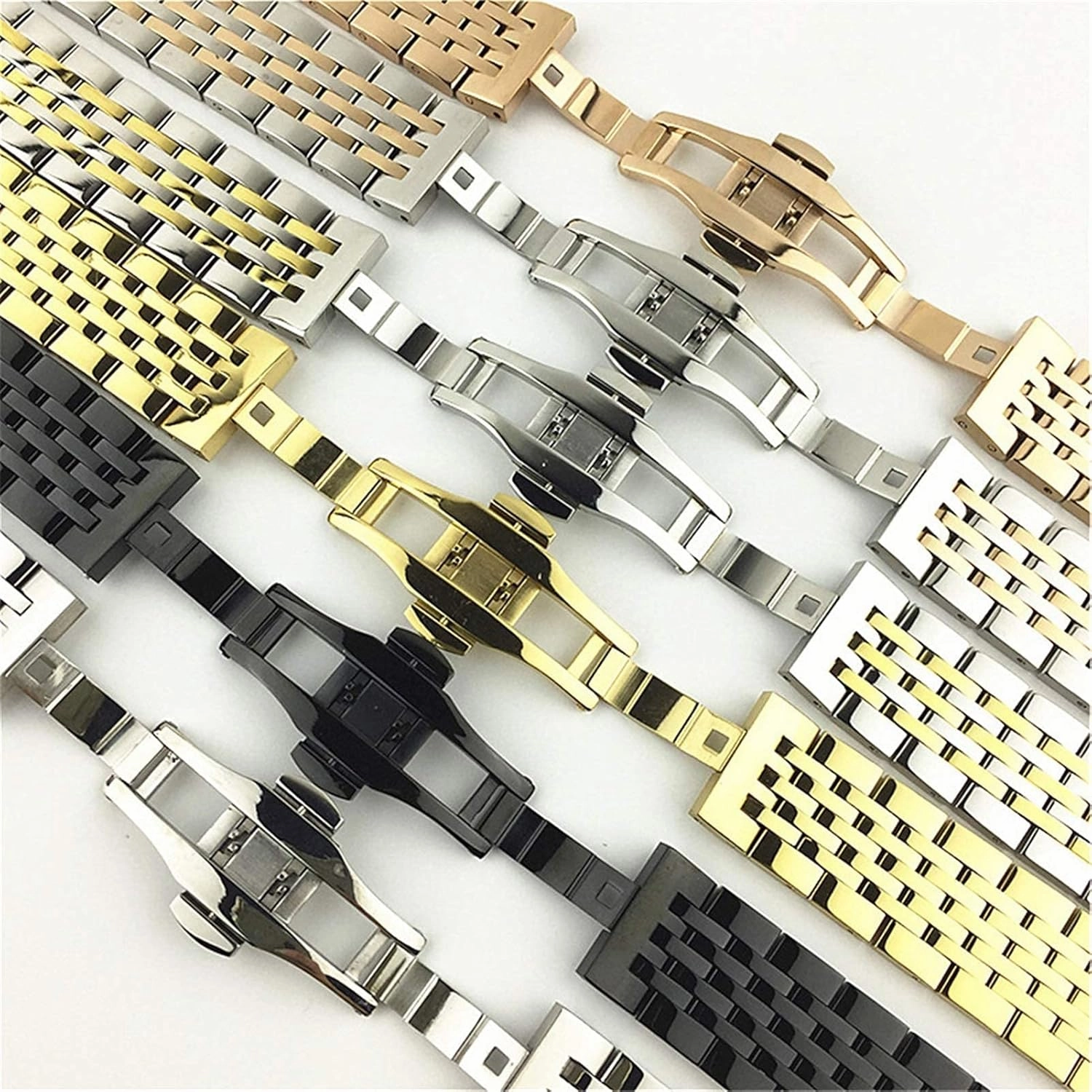 17 18 19 21 20mm 22mm Stainless Steel Watch Strap Men Women Solid Metal Quick Release Butterfly Buckle Wrist Band Bracelet Belt