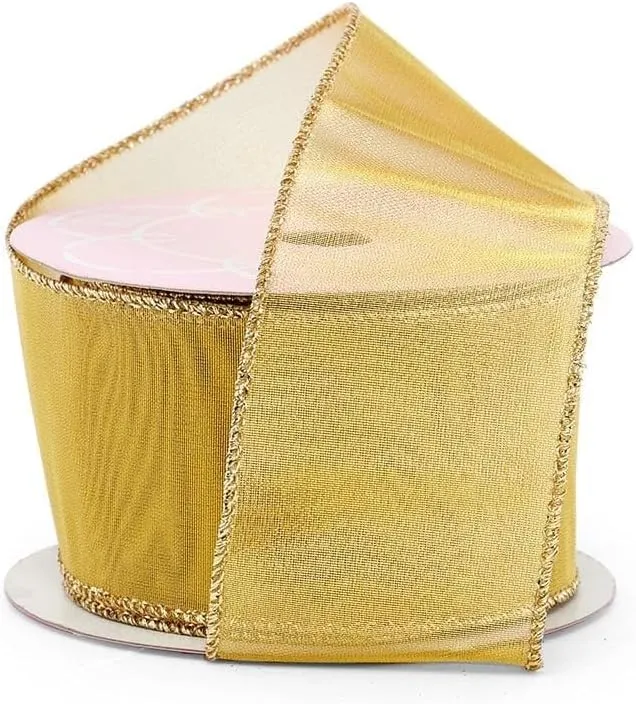 2 1/2" X 10 Yards Gold Metallic Fine Net Wired Ribbon