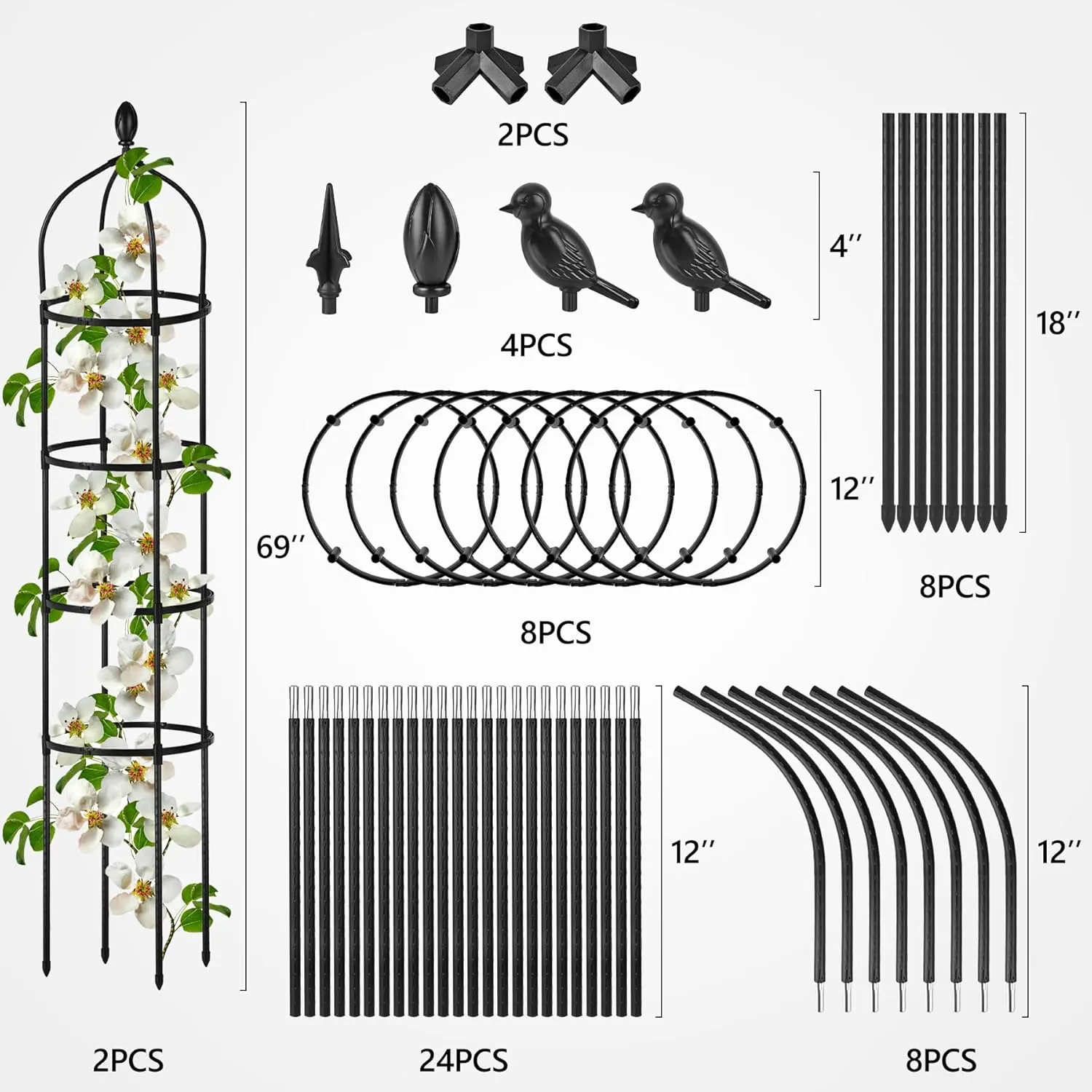 2 Pcs Garden Obelisk Trellis for Climbing Plants Outdoor 6 Ft Rose Bush Round Trellis for Pots Rustproof Metal Plant Flower Trellises for Clematis Vine Jasmine Support Outdoor Indoor