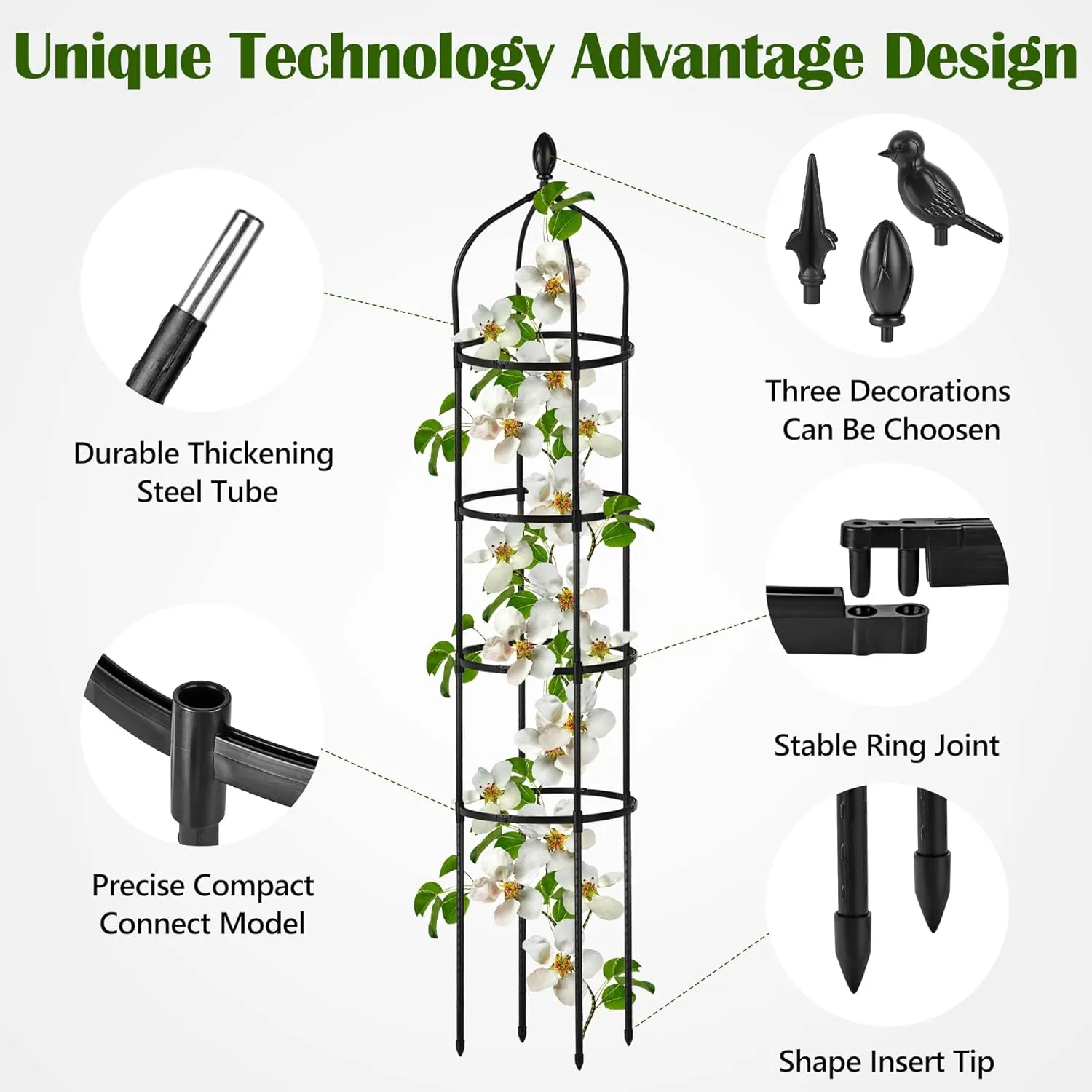 2 Pcs Garden Obelisk Trellis for Climbing Plants Outdoor 6 Ft Rose Bush Round Trellis for Pots Rustproof Metal Plant Flower Trellises for Clematis Vine Jasmine Support Outdoor Indoor