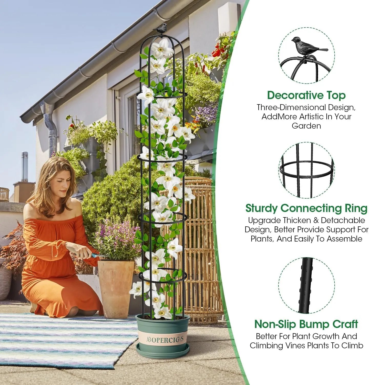 2 Pcs Garden Trellis for Climbing Plants, 6.2 Ft Rustproof Metal Pipe with Heavy Duty Plastic Coated, Garden Outdoor Indoor Potted Plant Support, Obelisk Garden Trellis for Climbing Vine