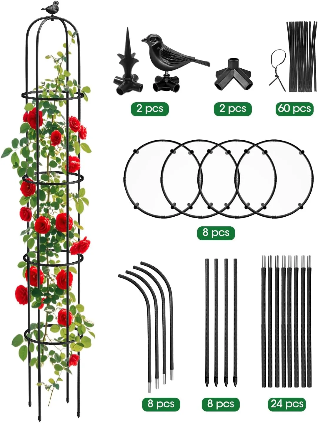 2 Pcs Garden Trellis for Climbing Plants, 6.2 Ft Rustproof Metal Pipe with Heavy Duty Plastic Coated, Garden Outdoor Indoor Potted Plant Support, Obelisk Garden Trellis for Climbing Vine