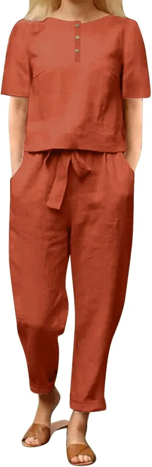 2 Piece Outfits for Womens Solid Women's Color Casual Fashion Splic Short Women Suits Loose Baggy Wide Leg Pants Sets