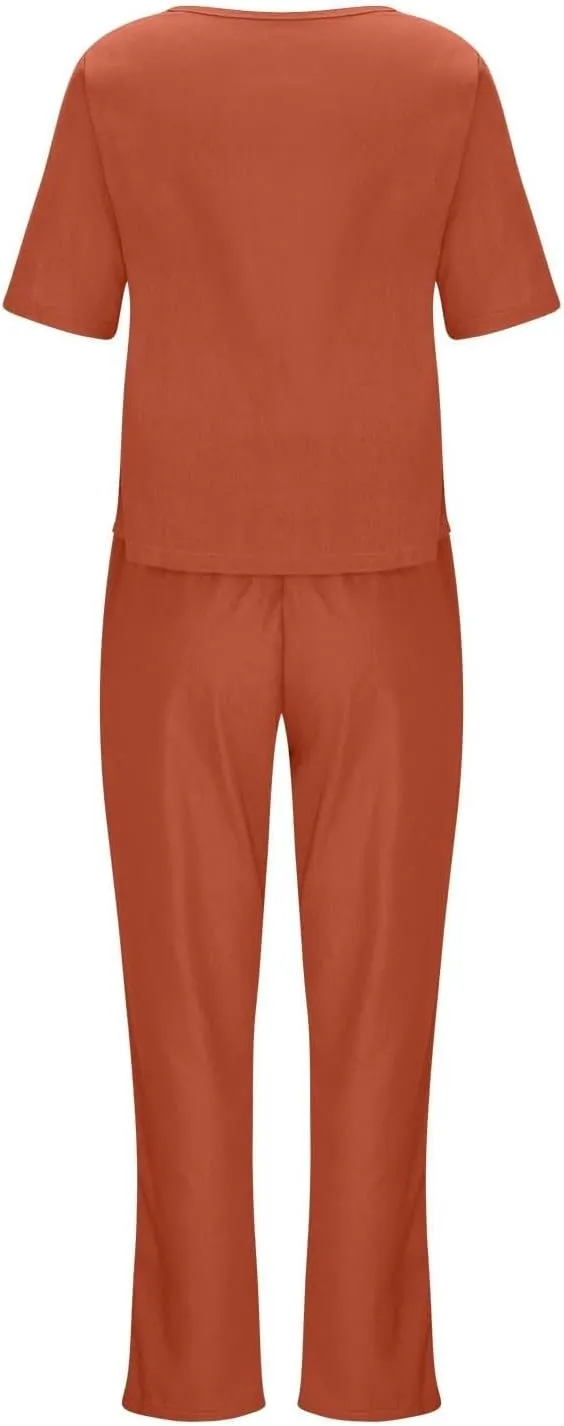 2 Piece Outfits for Womens Solid Women's Color Casual Fashion Splic Short Women Suits Loose Baggy Wide Leg Pants Sets