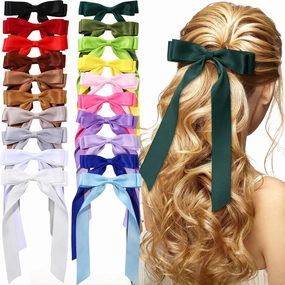 20 Pcs Silky Satin Hair Bows Bulk Hair Clip Hair Ribbon Ponytail Holder Accessories Slides Metal Clips French Hair Barrettes Bow Knot Hair Bow with Long Tails Hair Pins for Women