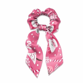 2 Pieces Christmas Santa Claus Tree Pink Bow Hair Scrunchies Elegant Bunny Ears Bowknot Hair Ties Elastic Bow Tie Hair Accessories for Ladies Women Teen Girls
