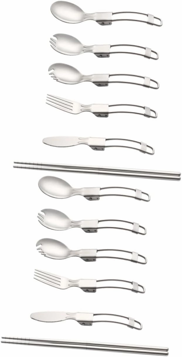 2sets Folding Cutlery Portable Stainless Steel Utensils for Outdoor Activities Compact Travel Tableware for Camping Hiking Picnics and More Lightweight and Convenient to Carry