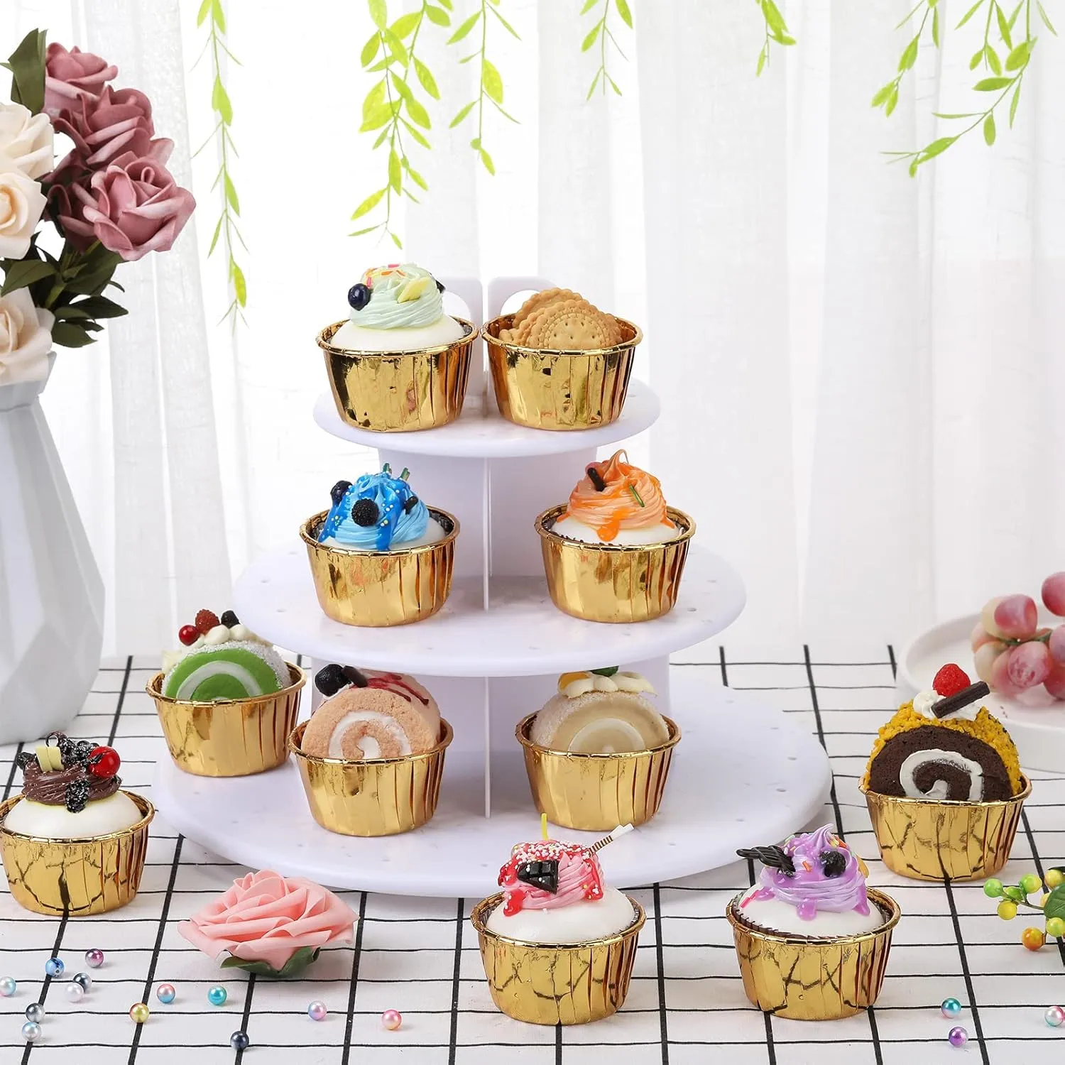 300 Pack Gold Cupcake Liners Bulk Disposable Foil Muffin Cups 3.5 oz Wrappers for Baking Aluminum Paper Mini Metallic Disposable Holiday Party Wedding Festival Supply