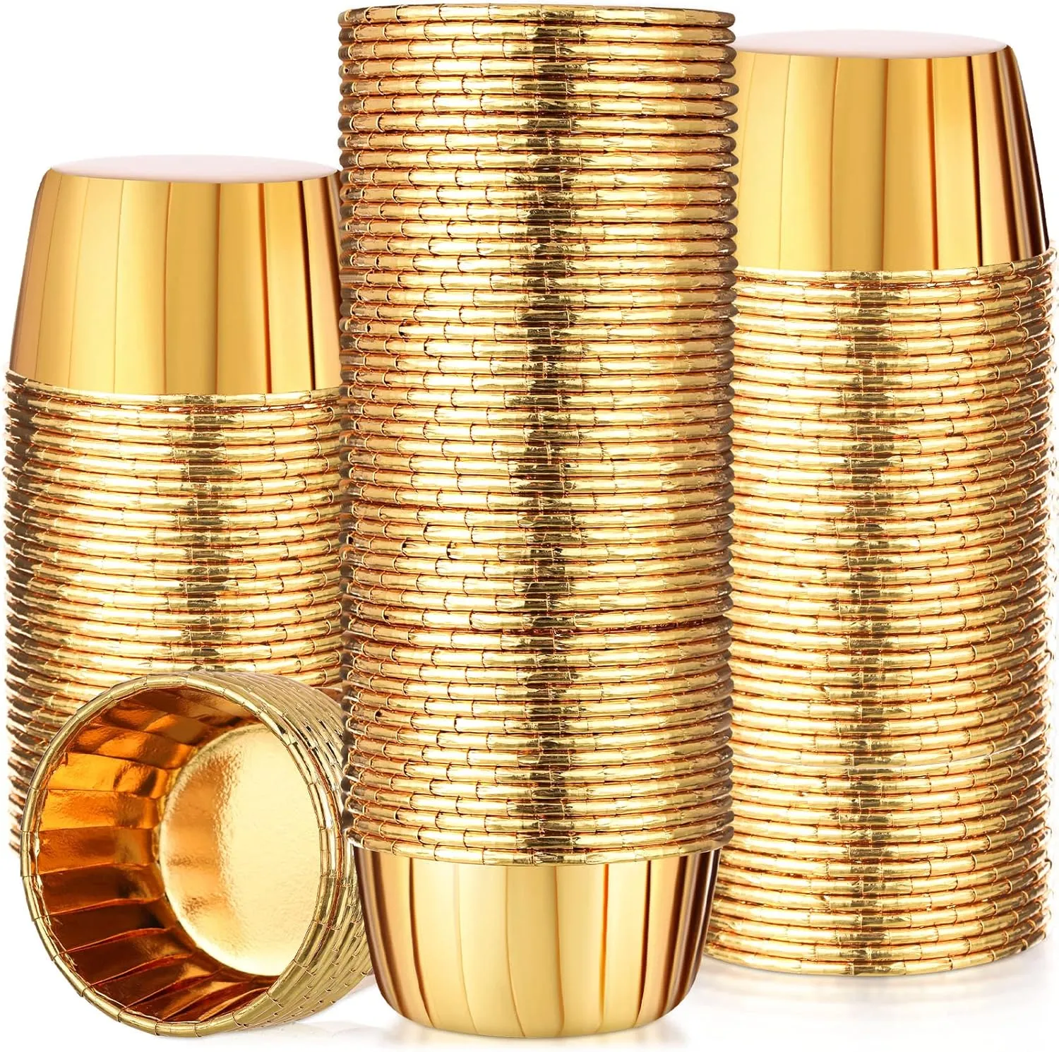 300 Pack Gold Cupcake Liners Bulk Disposable Foil Muffin Cups 3.5 oz Wrappers for Baking Aluminum Paper Mini Metallic Disposable Holiday Party Wedding Festival Supply