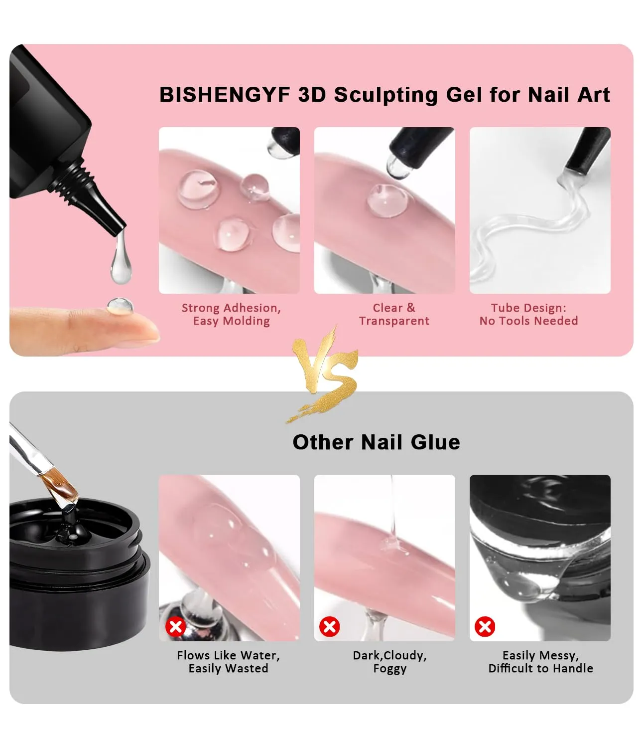 3D Nail Gel and Chrome Nail Powder: 15g No Wipe Clear 3D Sculpting Gel for Nail Art Non-Sticky Hand Hard Gel Carving Gel with Rose Gold Red Green Chrome Powder for Gel Nail Art Home DIY