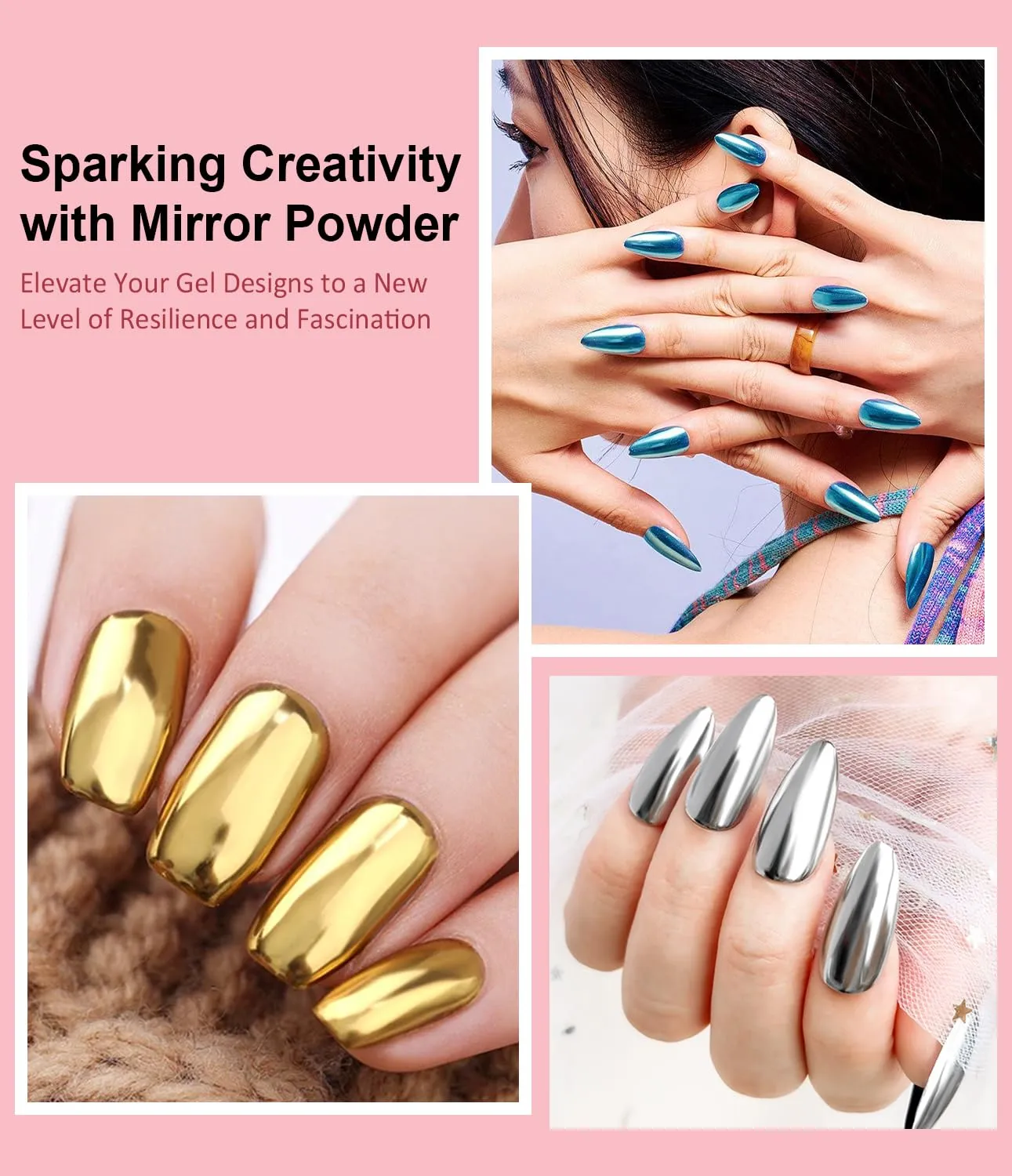 3D Nail Gel and Chrome Nail Powder: 15g No Wipe Clear 3D Sculpting Gel for Nail Art Non-Sticky Hand Hard Gel Carving Gel with Rose Gold Red Green Chrome Powder for Gel Nail Art Home DIY