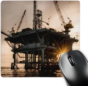 3D Rose "California Santa Barbara Platform C Oil Rig Silhouette in Sunset" Matte Finish Mouse Pad - 8 x 8" - mp_229831_1