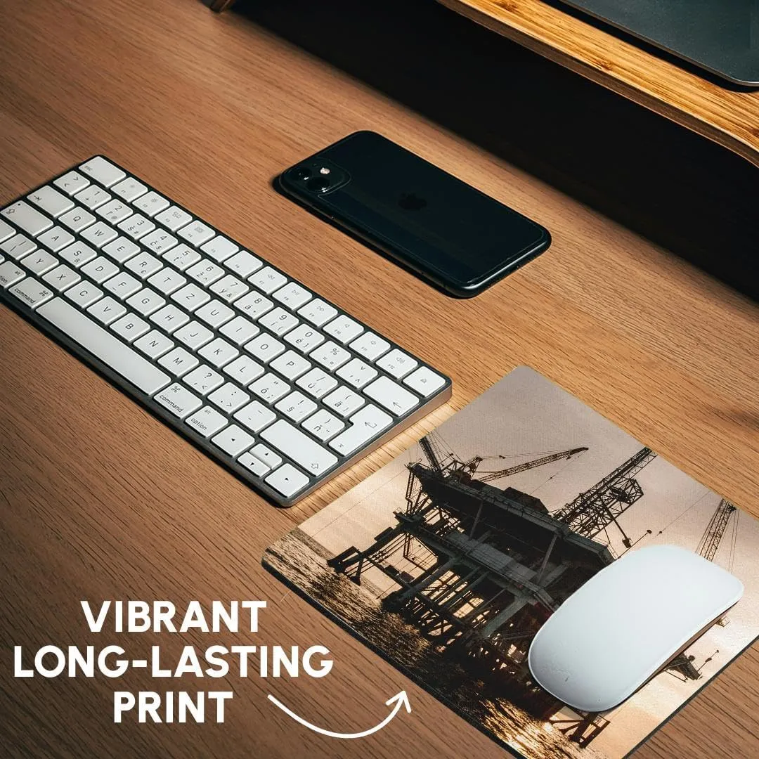 3D Rose "California Santa Barbara Platform C Oil Rig Silhouette in Sunset" Matte Finish Mouse Pad - 8 x 8" - mp_229831_1