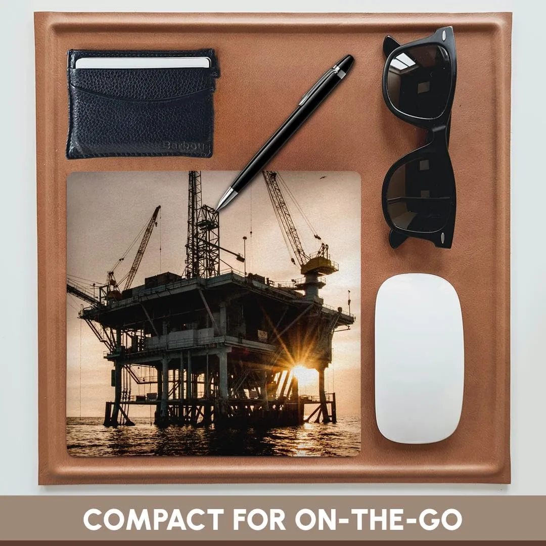 3D Rose "California Santa Barbara Platform C Oil Rig Silhouette in Sunset" Matte Finish Mouse Pad - 8 x 8" - mp_229831_1
