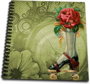 3dRose db_102680_1 Vintage Victorian Steampunk Roller Skate Boot with Red Rose Clock Background-Drawing Book, 8 by 8-Inch