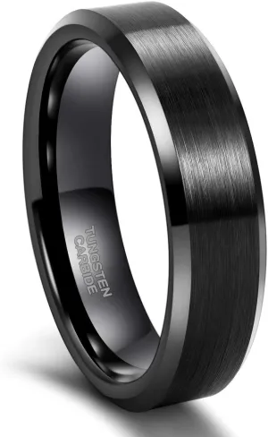 3mm 4mm 6mm 8mm Black/Silver/Rose Gold Tungsten Rings for Women Men Wedding Band Engagement Ring Comfort Fit Beveled Edges Size 4-15