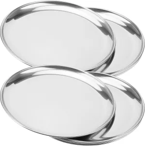 4 Pack 12 Inch Silver Stainless Steel Plates, Round Silver Metal Dinner Plates, Dishwasher Safe Stainless Steel Serving Dishes for Home, Camping, Barbecue