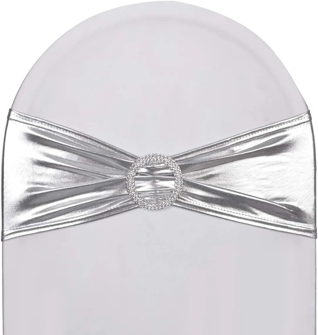 50pcs Metallic Silver Spandex Chair Sashes, Durable Workmanship,Stretch Bows with Buckle Stretchable for Christmas Wedding Party Banquet Event Baby Shower Birthday Celebration Decoration