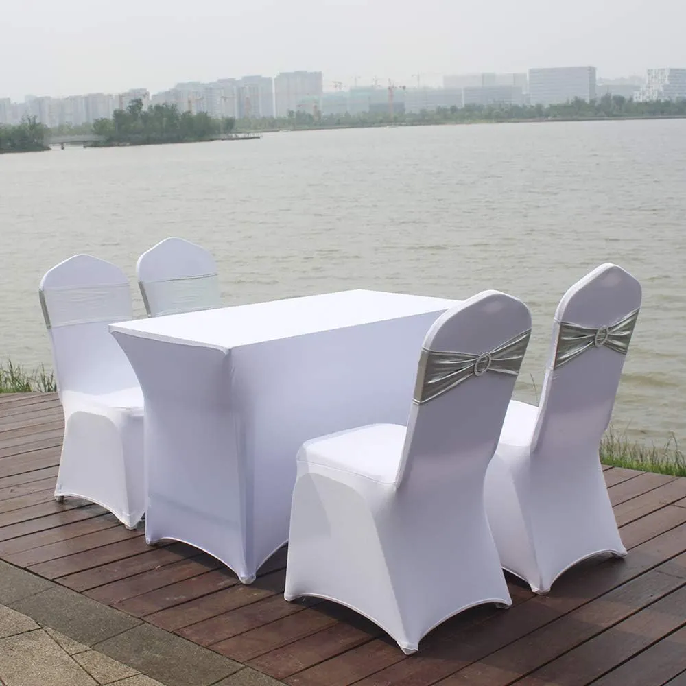 50pcs Metallic Silver Spandex Chair Sashes, Durable Workmanship,Stretch Bows with Buckle Stretchable for Christmas Wedding Party Banquet Event Baby Shower Birthday Celebration Decoration
