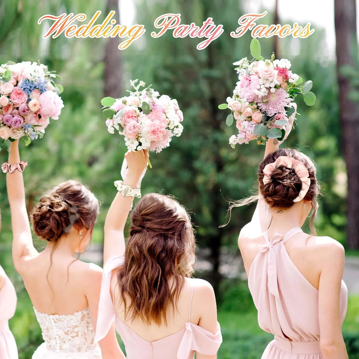 7 Pcs Satin Bridesmaid Scrunchies 7 Pairs Bachelorette Sunglasses Elastic Bridal Party Hair Ties Ideas Gift Heart Shaped Sunglasses for Wedding Party Bridesmaid Proposal Gifts (Pink, White)