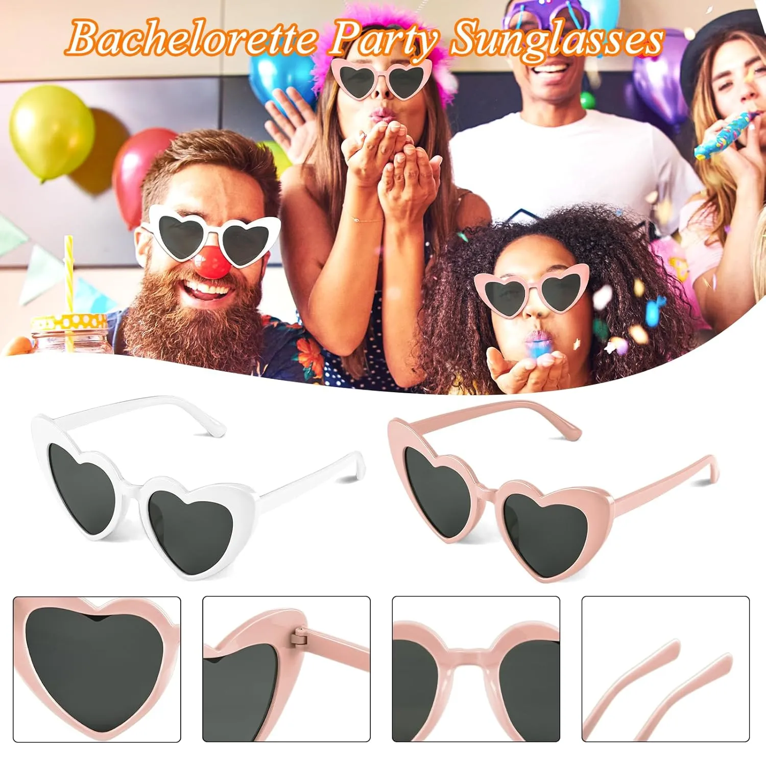 7 Pcs Satin Bridesmaid Scrunchies 7 Pairs Bachelorette Sunglasses Elastic Bridal Party Hair Ties Ideas Gift Heart Shaped Sunglasses for Wedding Party Bridesmaid Proposal Gifts (Pink, White)