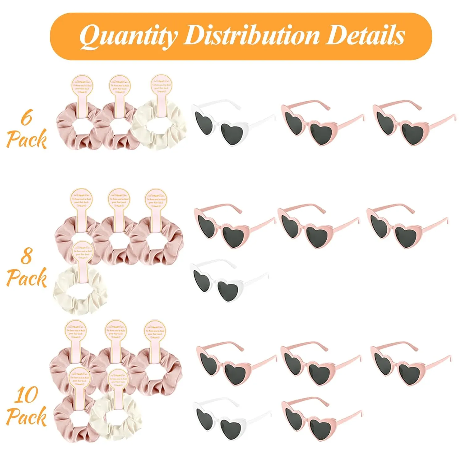 7 Pcs Satin Bridesmaid Scrunchies 7 Pairs Bachelorette Sunglasses Elastic Bridal Party Hair Ties Ideas Gift Heart Shaped Sunglasses for Wedding Party Bridesmaid Proposal Gifts (Pink, White)