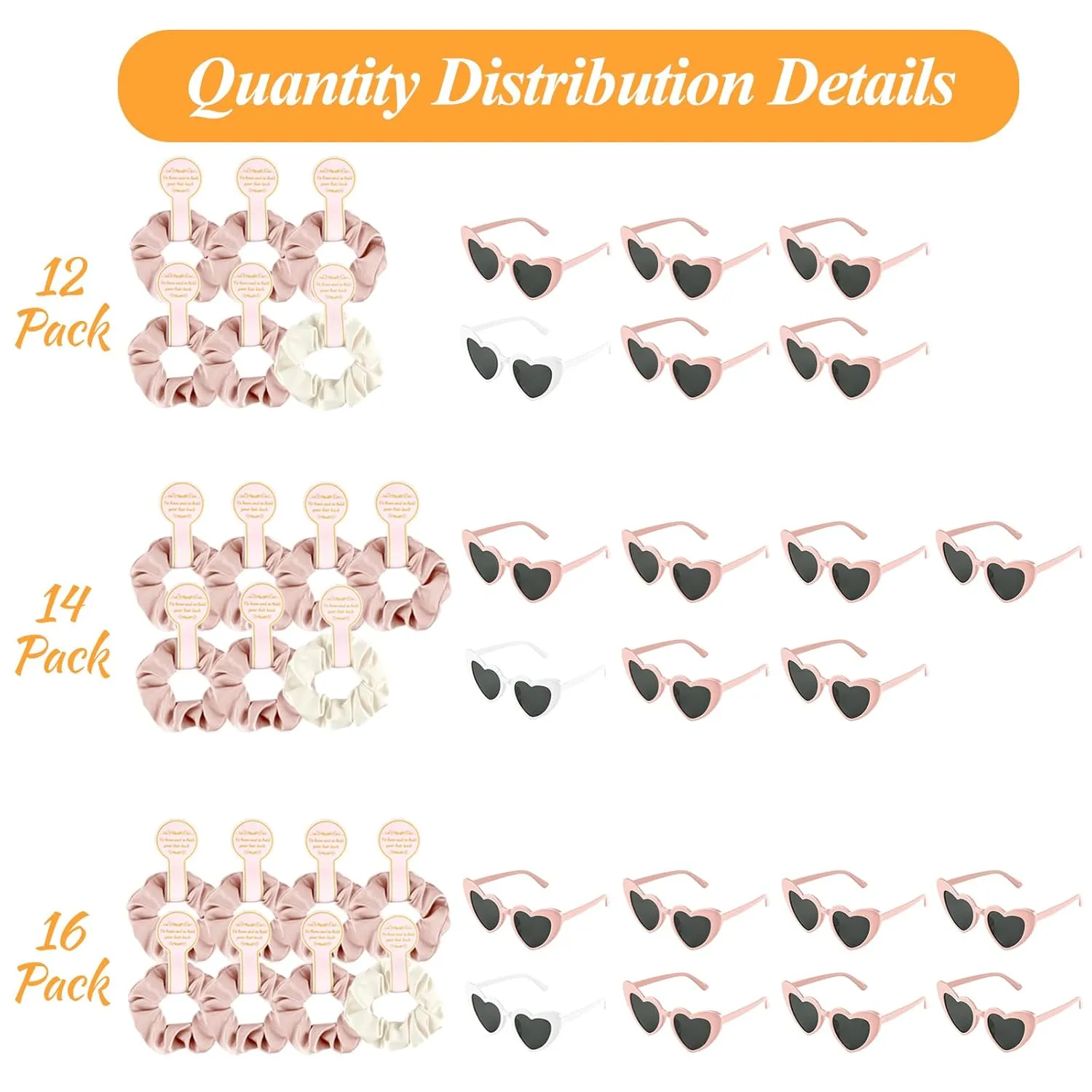 7 Pcs Satin Bridesmaid Scrunchies 7 Pairs Bachelorette Sunglasses Elastic Bridal Party Hair Ties Ideas Gift Heart Shaped Sunglasses for Wedding Party Bridesmaid Proposal Gifts (Pink, White)