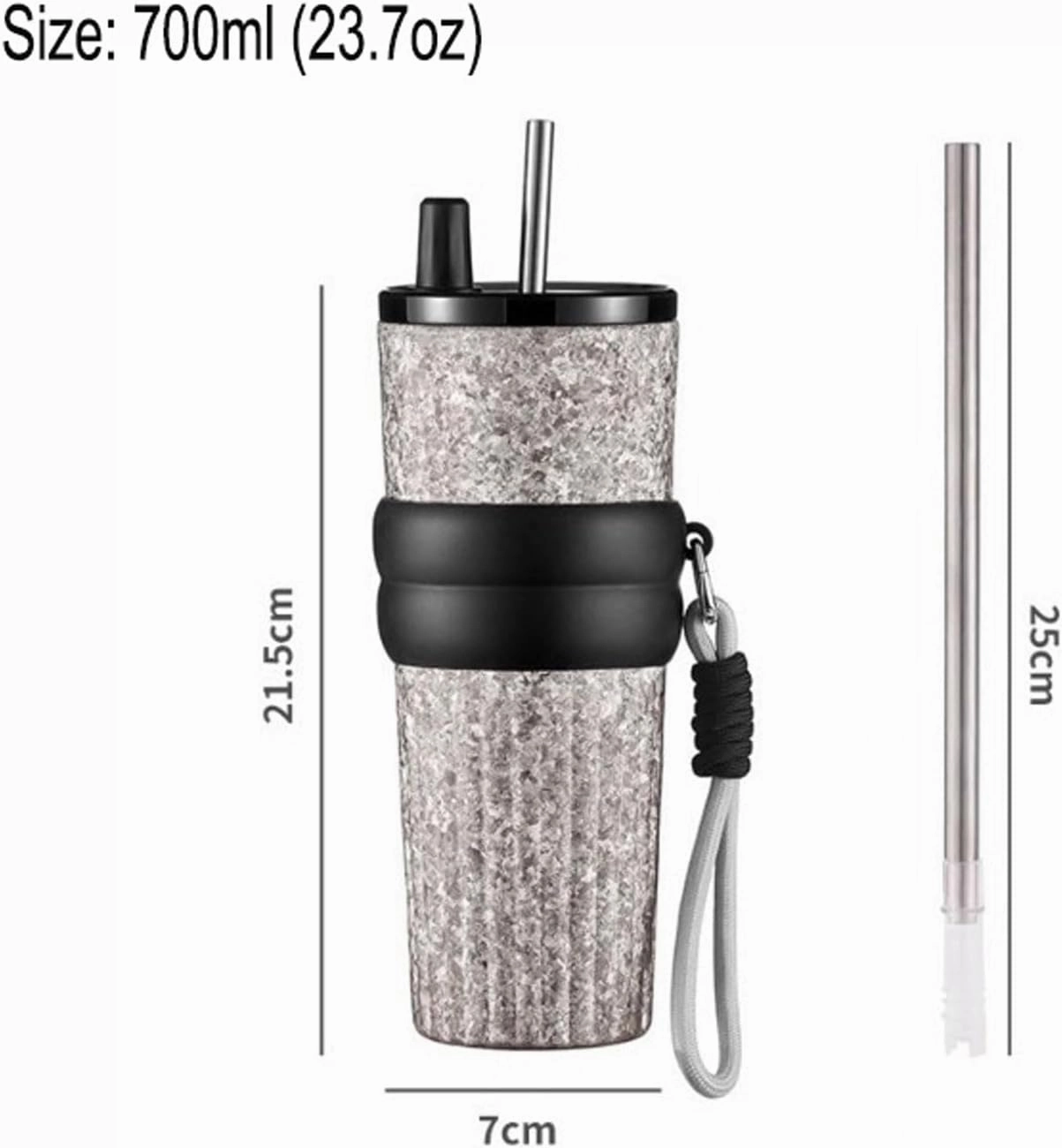 700ml (23.7oz) Titanium Water Bottle with Straw Vacuum Insulated Travel Tumbler for Hot & Cold Drinks, Leakproof Lightweight Cup for Car, Office, Gym for Women Men RT1045T (Light Blue)