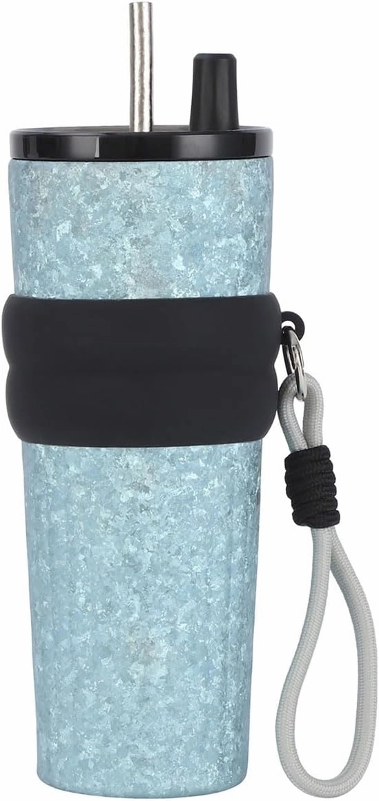 700ml (23.7oz) Titanium Water Bottle with Straw Vacuum Insulated Travel Tumbler for Hot & Cold Drinks, Leakproof Lightweight Cup for Car, Office, Gym for Women Men RT1045T (Light Blue)