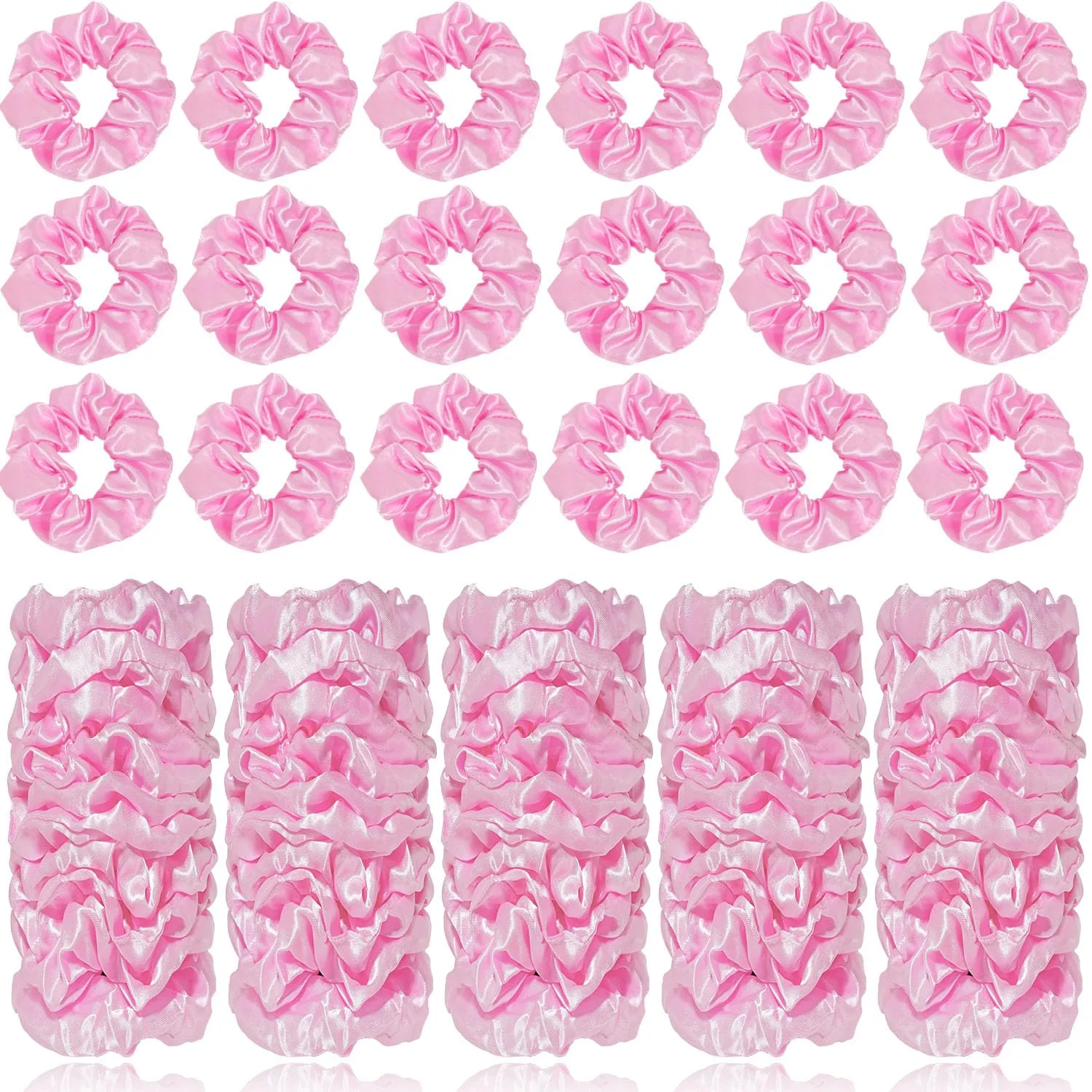 80 Pieces Satin Scrunchies Bulk, Solid Color Elastic Hair Bands Silky Ponytail Holder for Women Girls Kids Hair Accessories (Pink)