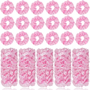 80 Pieces Satin Scrunchies Bulk, Solid Color Elastic Hair Bands Silky Ponytail Holder for Women Girls Kids Hair Accessories (Pink)