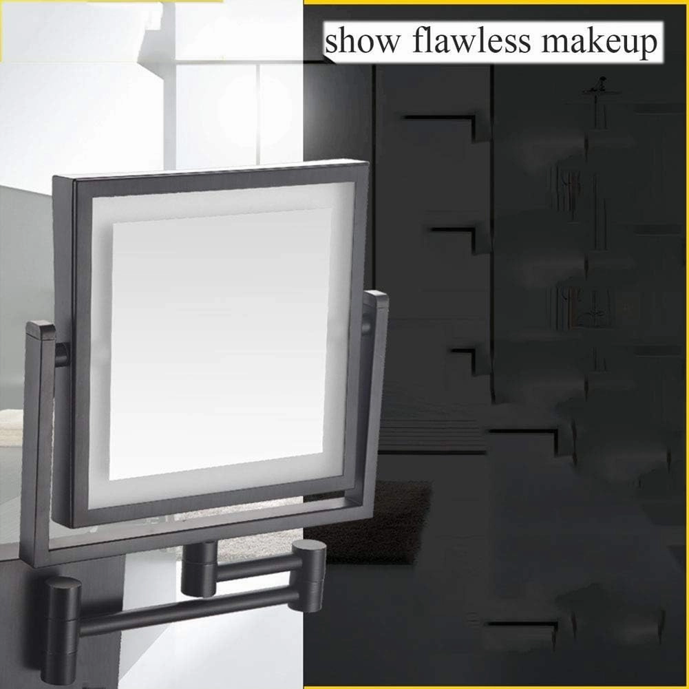 8 Inch LED Lighted Wall Mounted Makeup Mirror with 3X Magnification, 360 Degree Swivel,Two-Sided Extendable, Double Sided Swivel Vanity Mirror for Bathroom(Matte Black,USB)