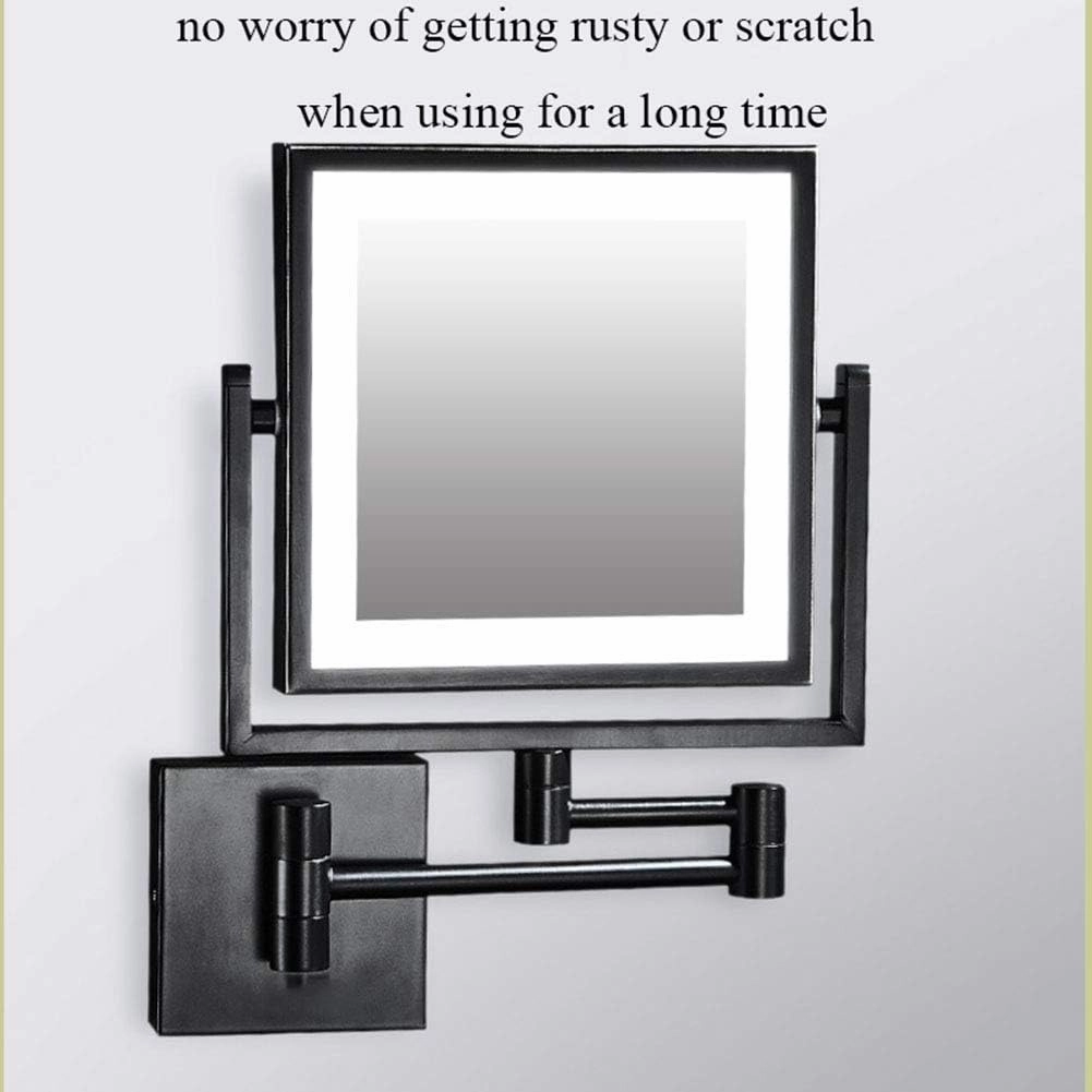 8 Inch LED Lighted Wall Mounted Makeup Mirror with 3X Magnification, 360 Degree Swivel,Two-Sided Extendable, Double Sided Swivel Vanity Mirror for Bathroom(Matte Black,USB)