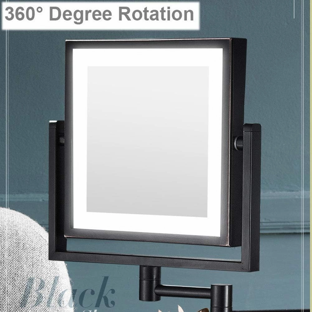 8 Inch LED Lighted Wall Mounted Makeup Mirror with 3X Magnification, 360 Degree Swivel,Two-Sided Extendable, Double Sided Swivel Vanity Mirror for Bathroom(Matte Black,USB)